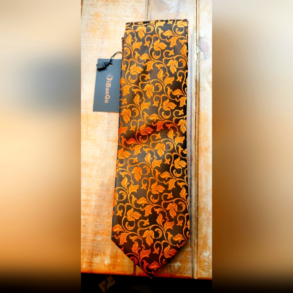 Dibangu Silk Brown and Gold Floral Tie with Satin Finish
